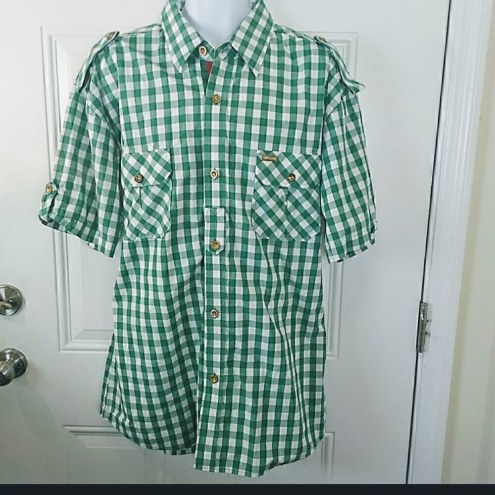 Ablanche green & white check button front shirt